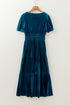Velvet Short Sleeve Smocked Waist Tiered Maxi Dress