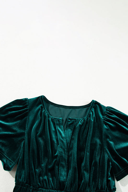 Velvet Short Sleeve Smocked Waist Tiered Maxi Dress