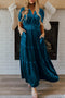 Velvet Short Sleeve Smocked Waist Tiered Maxi Dress