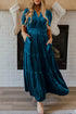Velvet Short Sleeve Smocked Waist Tiered Maxi Dress