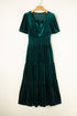 Velvet Short Sleeve Smocked Waist Tiered Maxi Dress