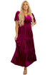Velvet Short Sleeve Smocked Waist Tiered Maxi Dress