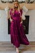 Velvet Short Sleeve Smocked Waist Tiered Maxi Dress