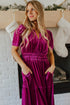 Velvet Short Sleeve Smocked Waist Tiered Maxi Dress