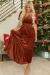 Velvet Short Sleeve Smocked Waist Tiered Maxi Dress