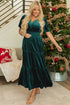 Velvet Short Sleeve Smocked Waist Tiered Maxi Dress