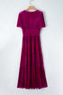 Velvet Short Sleeve Smocked Waist Tiered Maxi Dress