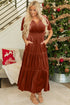 Velvet Short Sleeve Smocked Waist Tiered Maxi Dress
