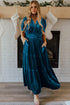 Velvet Short Sleeve Smocked Waist Tiered Maxi Dress