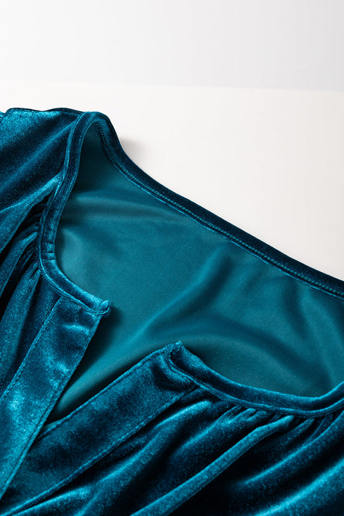 Velvet Short Sleeve Smocked Waist Tiered Maxi Dress