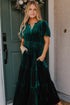 Velvet Short Sleeve Smocked Waist Tiered Maxi Dress