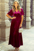 Velvet Short Sleeve Smocked Waist Tiered Maxi Dress