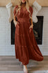 Velvet Short Sleeve Smocked Waist Tiered Maxi Dress