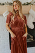 Velvet Short Sleeve Smocked Waist Tiered Maxi Dress