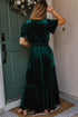 Velvet Short Sleeve Smocked Waist Tiered Maxi Dress