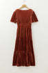 Velvet Short Sleeve Smocked Waist Tiered Maxi Dress