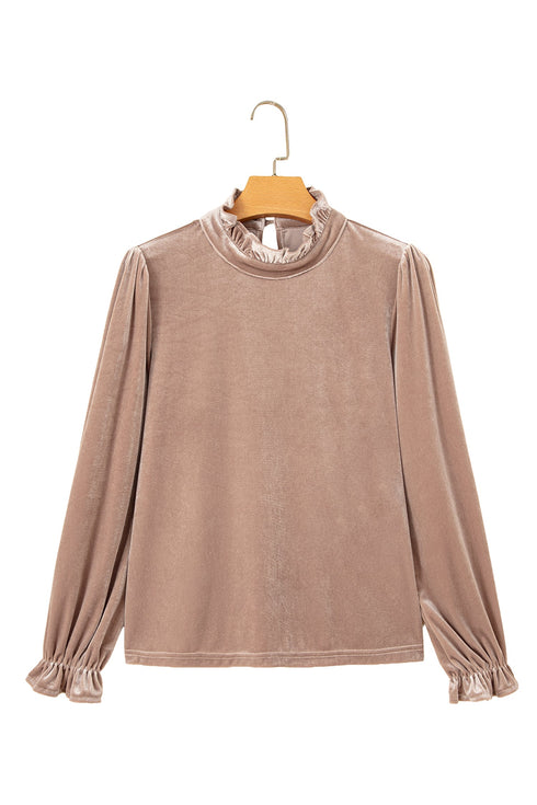 Velvet Stand Neck Western Style Long Sleeve Top