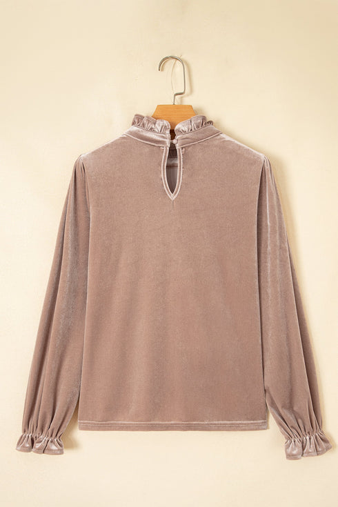 Velvet Stand Neck Western Style Long Sleeve Top