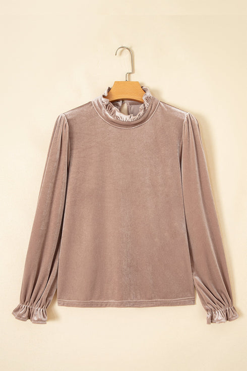 Velvet Stand Neck Western Style Long Sleeve Top