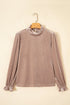Velvet Stand Neck Western Style Long Sleeve Top