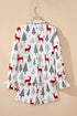 Velvet Trim Bow Knot Festive Print Pajama Set