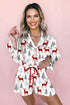 Velvet Trim Bow Knot Festive Print Pajama Set