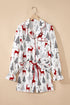Velvet Trim Bow Knot Festive Print Pajama Set