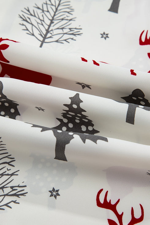 Velvet Trim Bow Knot Festive Print Pajama Set