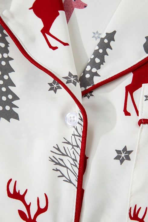 Velvet Trim Bow Knot Festive Print Pajama Set