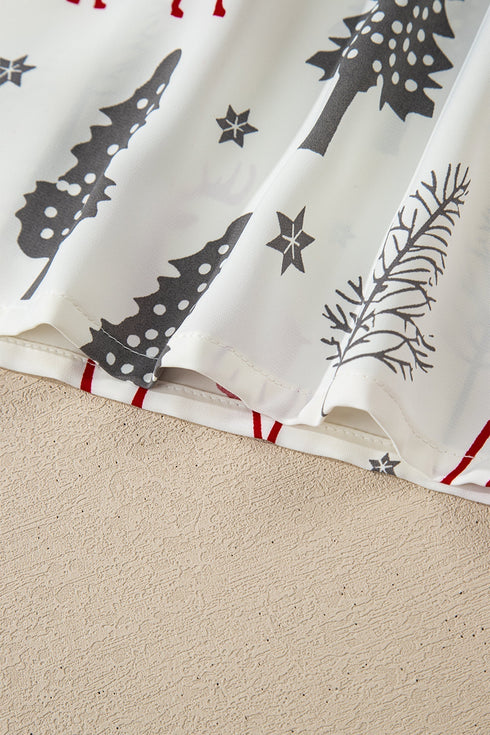 Velvet Trim Bow Knot Festive Print Pajama Set