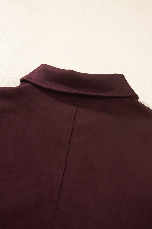 Velvet Zip Up Metal Placket Collar Long Sleeve Jacket