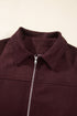Velvet Zip Up Metal Placket Collar Long Sleeve Jacket