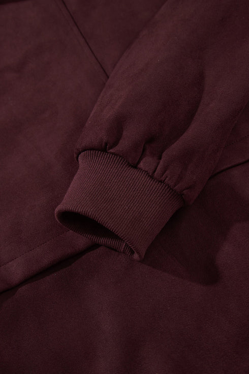 Velvet Zip Up Metal Placket Collar Long Sleeve Jacket