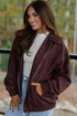 Velvet Zip Up Metal Placket Collar Long Sleeve Jacket