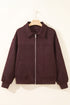 Velvet Zip Up Metal Placket Collar Long Sleeve Jacket