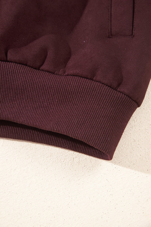 Velvet Zip Up Metal Placket Collar Long Sleeve Jacket