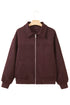 Velvet Zip Up Metal Placket Collar Long Sleeve Jacket