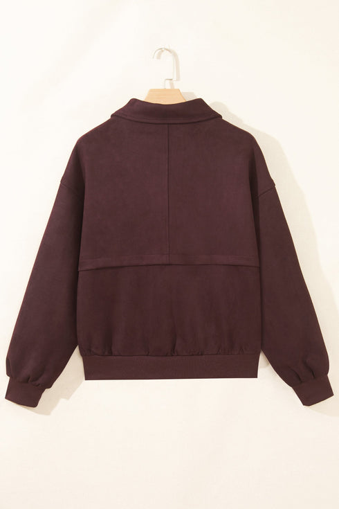 Velvet Zip Up Metal Placket Collar Long Sleeve Jacket