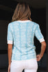 Vertical Floral Stripe Short Sleeve Knit Sweater
