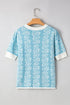 Vertical Floral Stripe Short Sleeve Knit Sweater