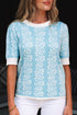 Vertical Floral Stripe Short Sleeve Knit Sweater