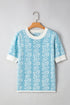 Vertical Floral Stripe Short Sleeve Knit Sweater