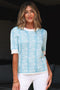 Vertical Floral Stripe Short Sleeve Knit Sweater