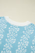 Vertical Floral Stripe Short Sleeve Knit Sweater