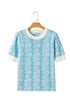 Vertical Floral Stripe Short Sleeve Knit Sweater