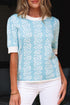 Vertical Floral Stripe Short Sleeve Knit Sweater