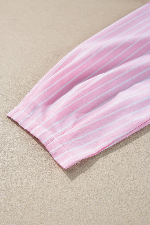 Vertical Stripe Bow Front Puff Sleeve Woven Blouse