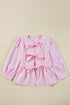 Vertical Stripe Bow Front Puff Sleeve Woven Blouse