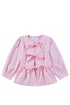 Vertical Stripe Bow Front Puff Sleeve Woven Blouse