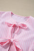 Vertical Stripe Bow Front Puff Sleeve Woven Blouse